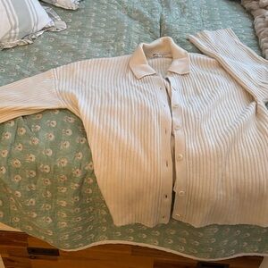 Reformation oversized Cream Ribbed Cardigan Sweater